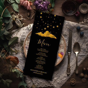 Menu Mariage Étoiles Célestes Or Noir Mystique