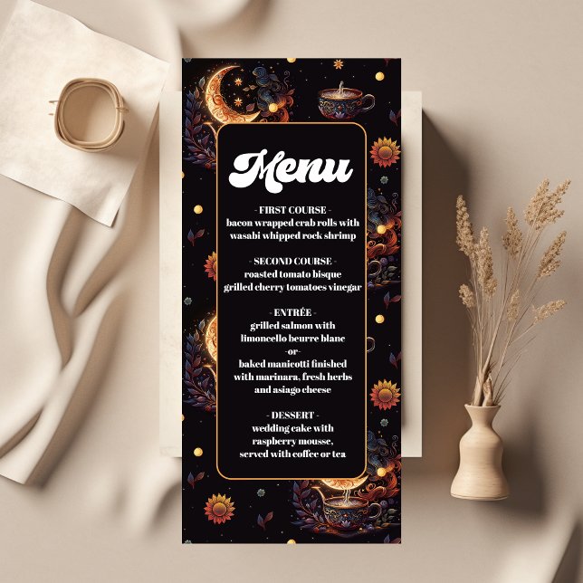 Menu Mariage Étoiles Célestes Or Noir Mystique (Créateur téléchargé)