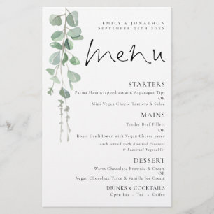 Menu Mariage Eucalyptus couleur d'aquarelle budget