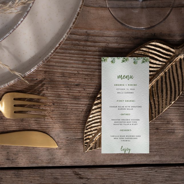 Menu Mariage Eucalyptus Elégant Feuille (Créateur téléchargé)