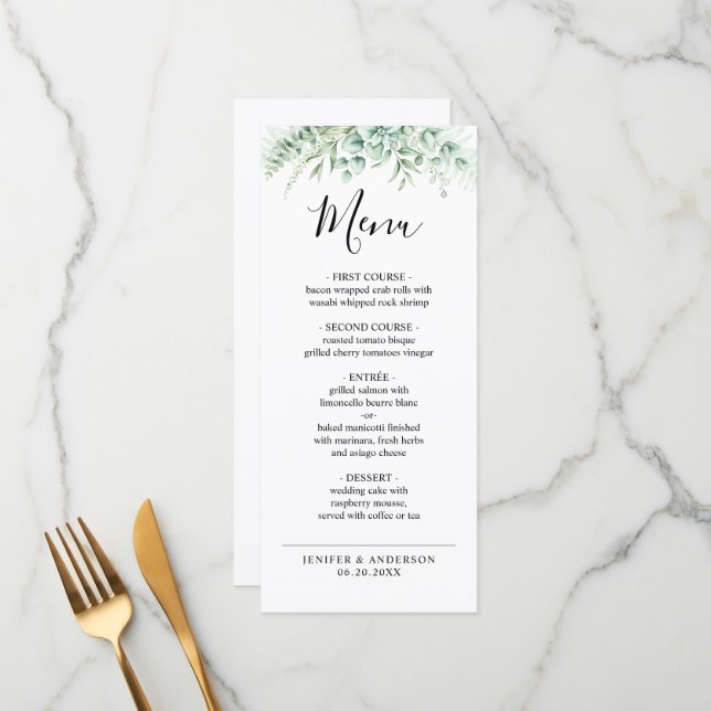 Menu Mariage Eucalyptus Green (Devant/Arrière en situation)