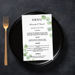 Menu mariage eucalyptus verdure botanique<br><div class="desc">Personnalisez et ajoutez vos noms,  votre date et le menu mariage. Arrière - plan blanc,  orné de végétation d'eucalyptus,  sprigs. Retour : arrière - plan blanc.</div>