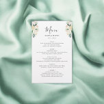 Menu Mariage Eucalyptus vert<br><div class="desc">Laissez-vous surprendre par notre menu mariage très élaboré, qui vous permettra de dîner en mariage. Ce menu luxueux présente un agencement délicat de fleurs blanches et neutres d'aquarelle, ajoutant une touche douce et romantique à vos tables. Le titre "Menu" est écrit gracieusement en calligraphie moderne, dégageant élégance et charme. Ci-dessous,...</div>