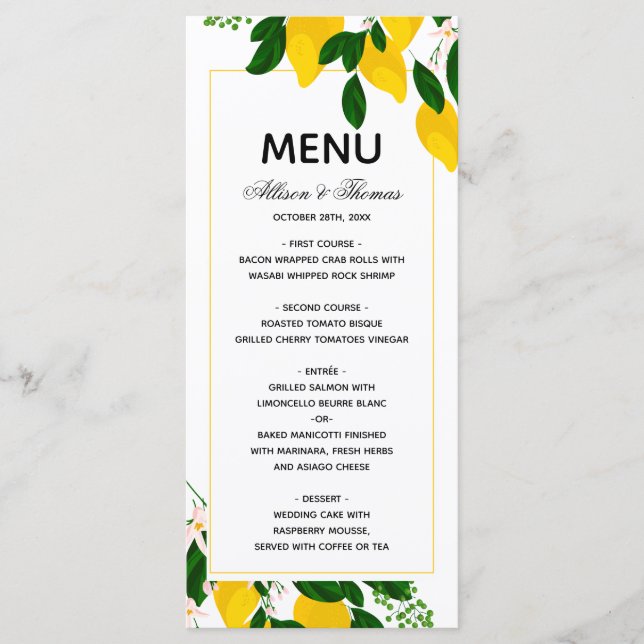 Menu mariage faire-part de mariage jaune citron (Devant)