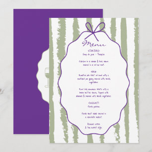 Menu Mariage fantaisiste à rayures manuscrites peintes