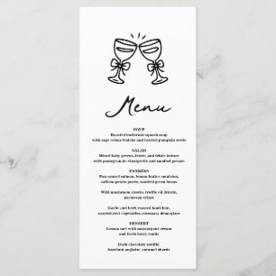 Menu Mariage Fantaisiste Champagne Dessiné à la Main No