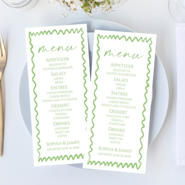 Menu Mariage Fantaisiste Citron Vert Bordure Ondulée (Créateur téléchargé)