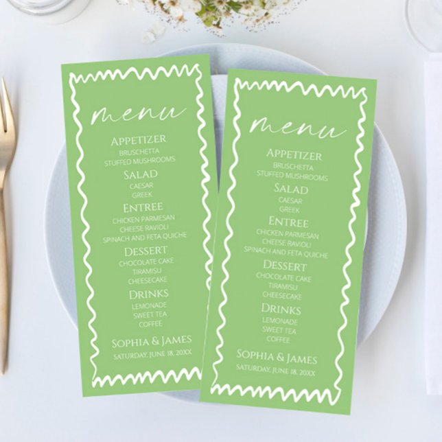 Menu Mariage Fantaisiste Citron Vert Bordure Ondulée (Créateur téléchargé)