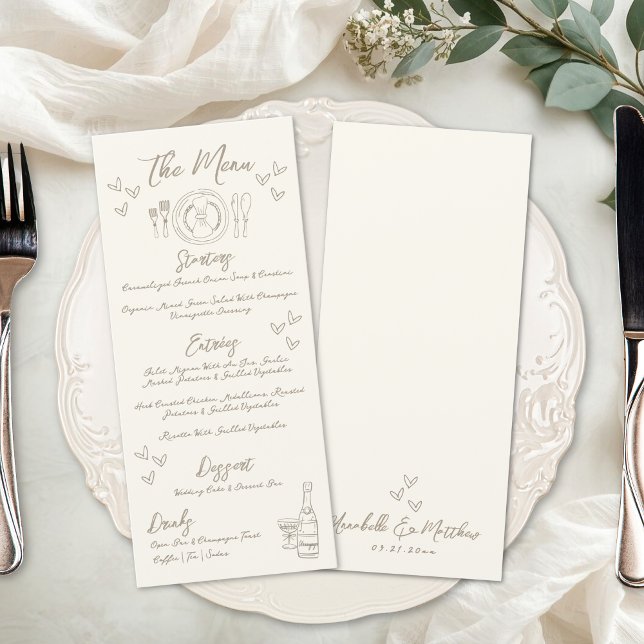 Menu Mariage Fantaisiste Dessiné à la Main (Hand Draw Quirky Whimsical Wedding Menu )
