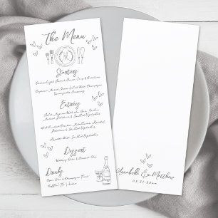 Menu Mariage Fantaisiste Gris Dessiné à la Main