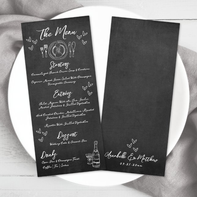 Menu Mariage Fantaisiste Tableau Noir Dessiné à la Main (Hand Drawn Chalkboard Whimsical Wedding Menu)