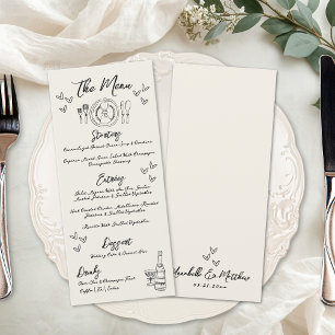 Menu Mariage Fantaisiste Vintage Dessiné à la Main