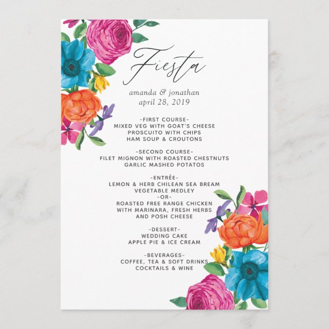 Menu Mariage Fête Florale Aquarelle (Devant)