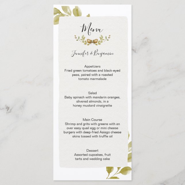 Menu Mariage Feuille Acorns Oak | (Devant)