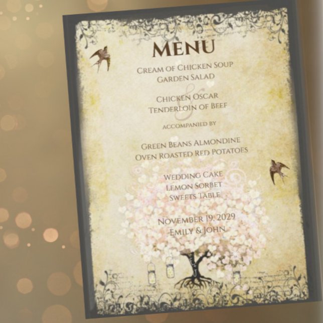 Menu Mariage Feuille de coeur rose (Créateur téléchargé)