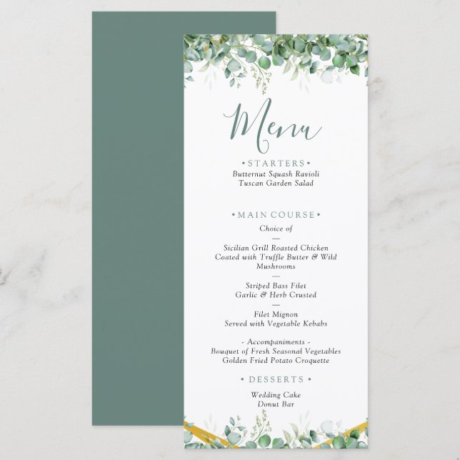 Menu Mariage Feuille de l'Eucalyptus (Devant / Derrière)