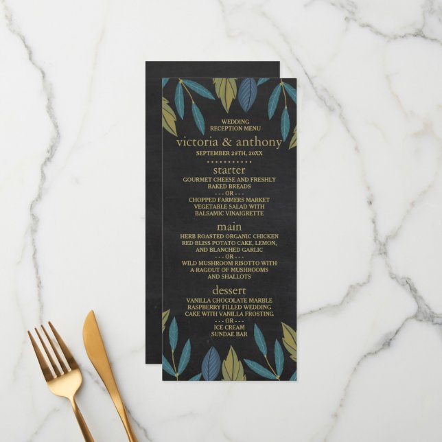 Menu Mariage Feuille de tableau noir (Devant/Arrière en situation)