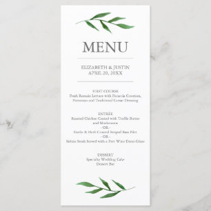 Menu Mariage Feuille Élégant Aquarelle