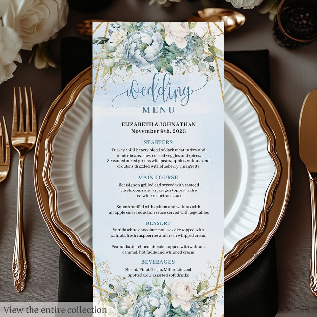 Menu Mariage Feuille élégant Dusty Blue Eucalyptus (Stylish Dusty Blue Eucalyptus Leaves Wedding Menu)