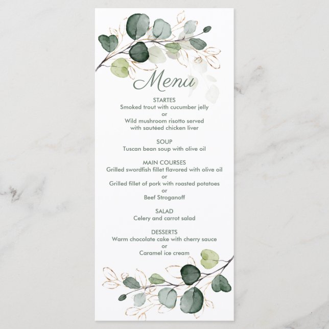 Menu Mariage Feuille Eucalyptus Gold (Devant)