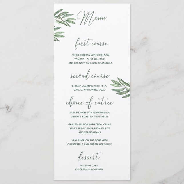 Menu Mariage Feuille Olive (Devant)