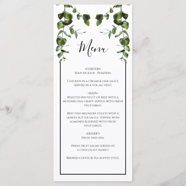 Menu Mariage Feuille rustique Eucalyptus (Devant)