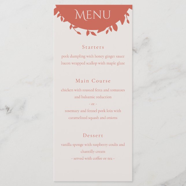 Menu Mariage Feuille Terracotta (Devant)