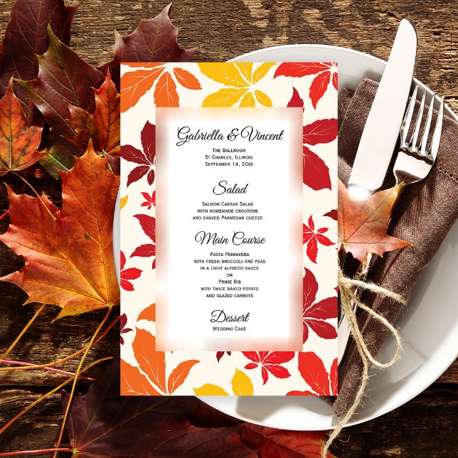 Menu Mariage Feuilles d'automne brillantes (Set a warm Autumn table for your celebration event with the festive Bright Fall Leaves Menu.)
