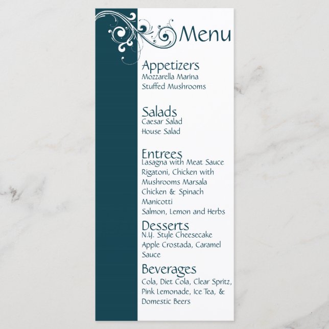 Menu Mariage Filigree Navy/White (Devant)