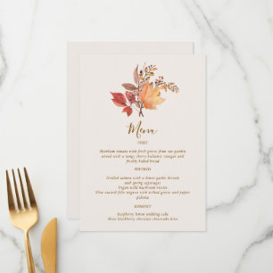 Menu Mariage Fleur Bohème Moderne Rustique d'Automne