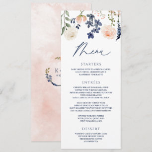 Menu Mariage Fleur Botanique Florale Pêche et Bleu