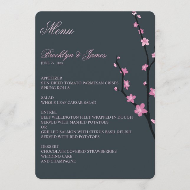 Menu Mariage Fleur de cerisier foncé (Devant)