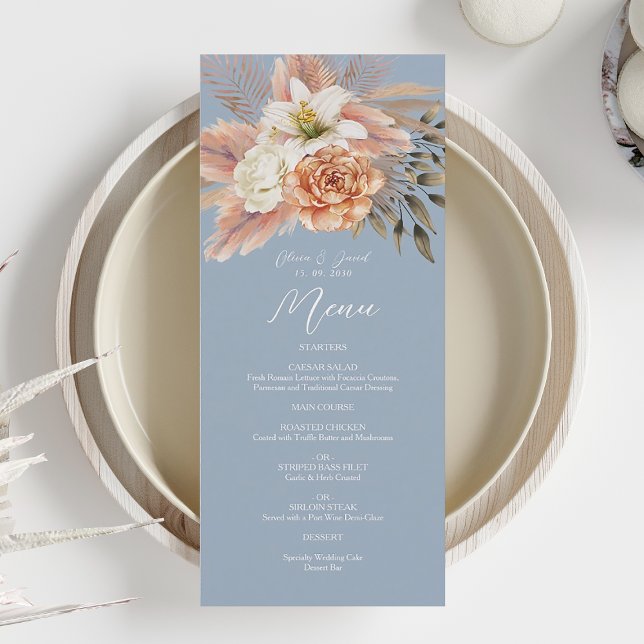 Menu Mariage Fleur de Pêche Bleu Poussiéreux (Créateur téléchargé)