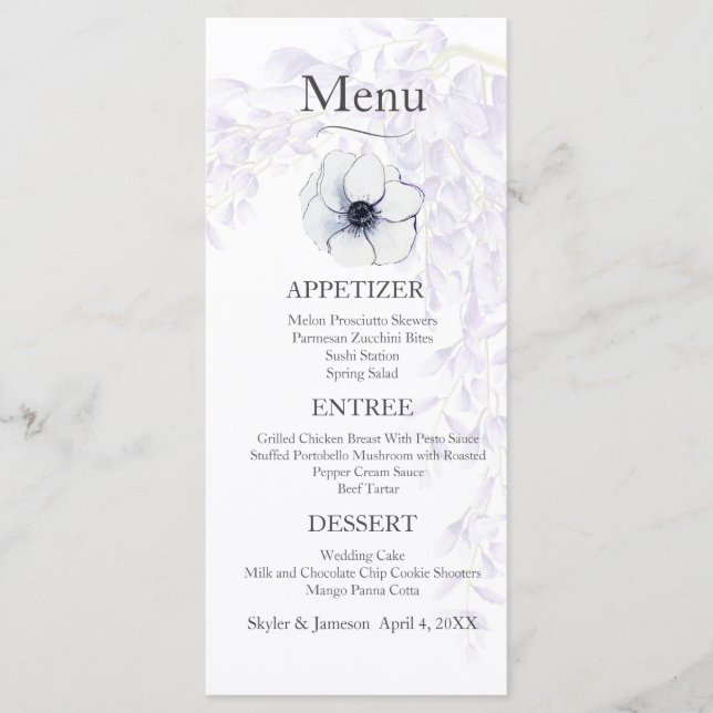 Menu Mariage Fleur de Wisteria (Devant)