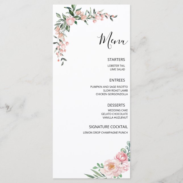 Menu Mariage Fleur Rose Blush (Devant)