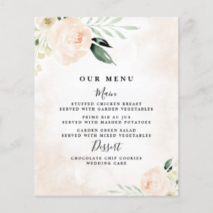 Menu Mariage Fleur Rose Vive Élégant Champagne