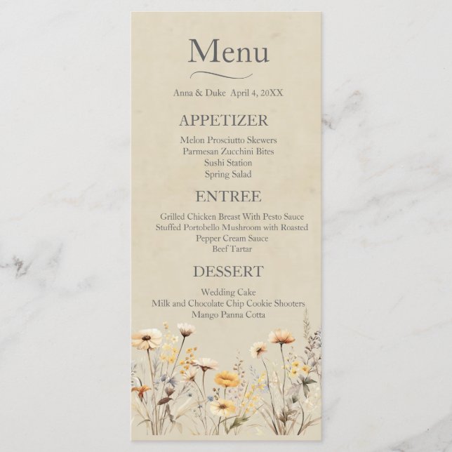 Menu Mariage fleur sauvage (Devant)