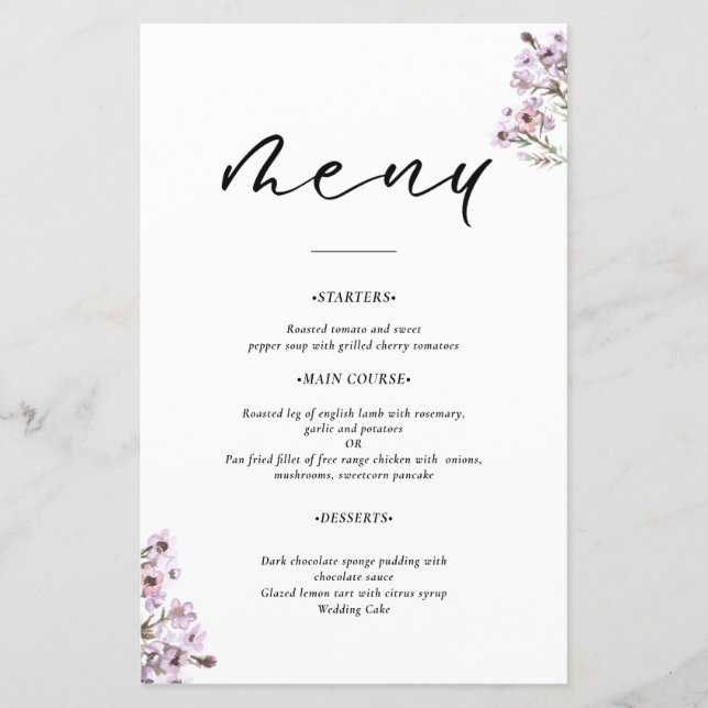 Menu Mariage fleur sauvage (Devant)