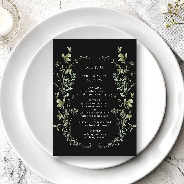 Menu Mariage Fleur sauvage Black Elegant (Créateur téléchargé)