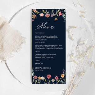Menu Mariage Fleur sauvage bleu marine