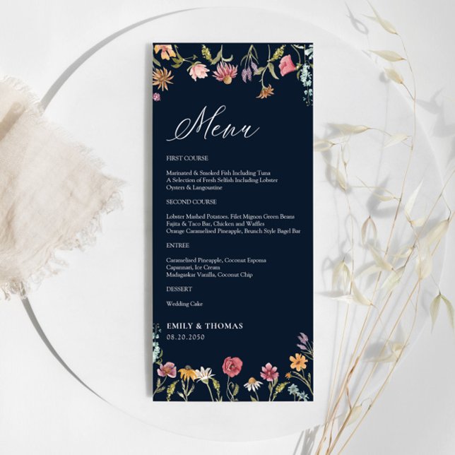 Menu Mariage Fleur sauvage bleu marine (Créateur téléchargé)