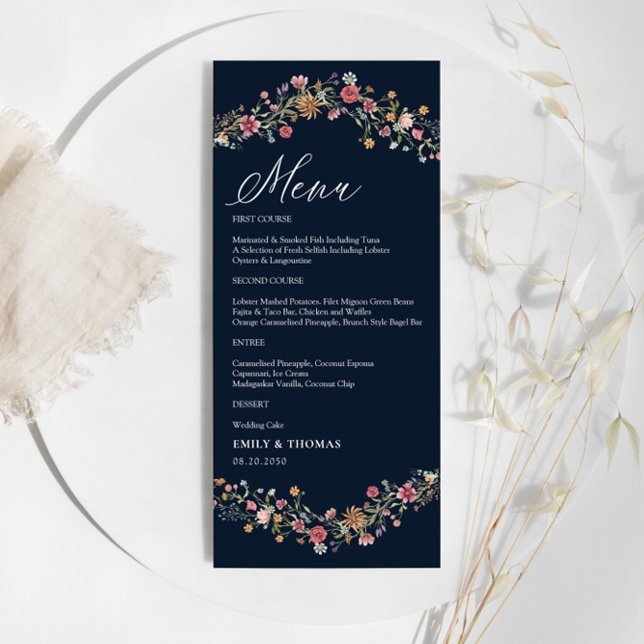 Menu Mariage Fleur sauvage bleu marine (Créateur téléchargé)