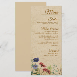 Menu Mariage Fleur sauvage Boho rustique frontière beig