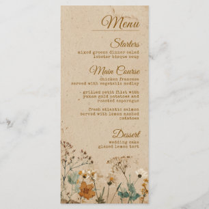 Menu Mariage Fleur sauvage Boho rustique frontière beig