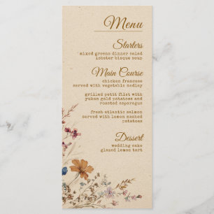 Menu Mariage Fleur sauvage Boho rustique frontière beig