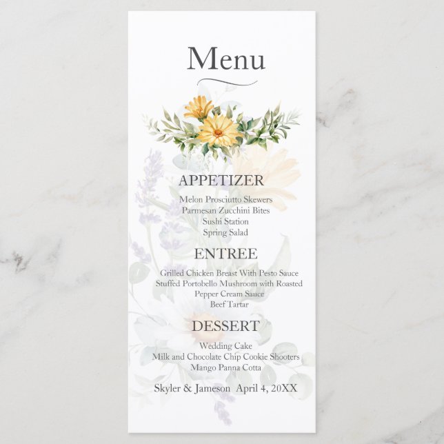 Menu Mariage Fleur sauvage coloré (Devant)