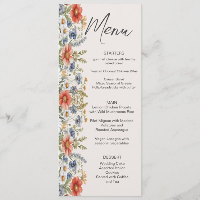 Menu Mariage Fleur sauvage coloré (Devant)