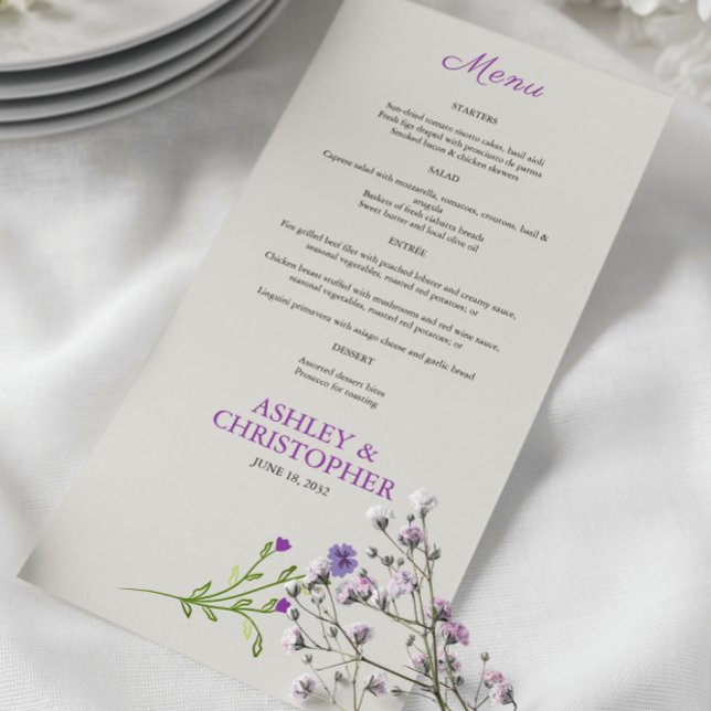 Menu Mariage Fleur sauvage couleur d'eau violet (Créateur téléchargé)