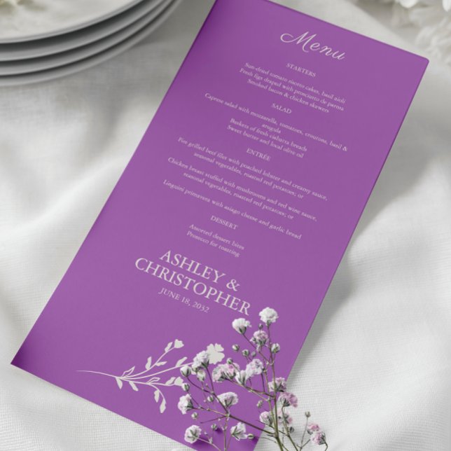 Menu Mariage Fleur sauvage couleur d'eau violet (Créateur téléchargé)