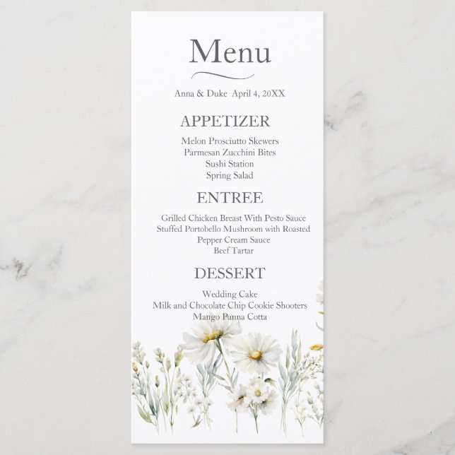 Menu Mariage Fleur sauvage Daisy (Devant)